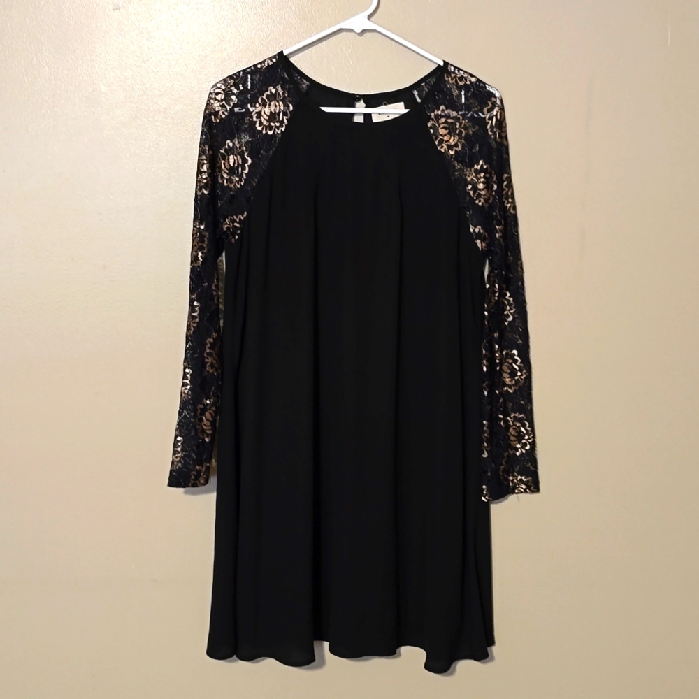 Everly Mini Dress 3/4 Sleeve Black Womens Size Large